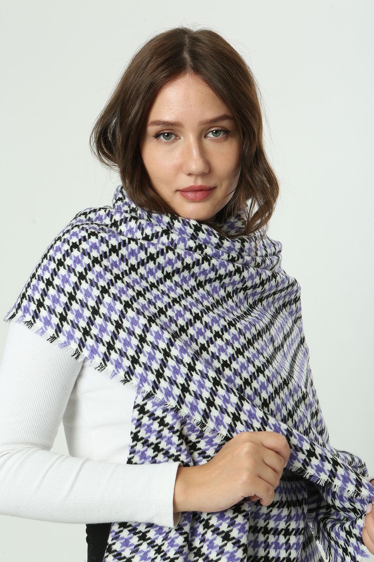 Kazayağı Desenli Atkı Omuz Şalı 70X180 cm 1220 Mor