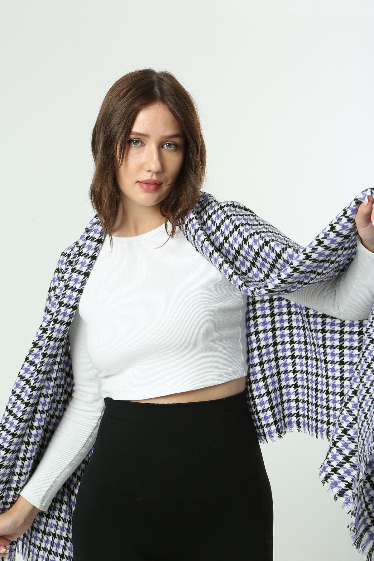 Kazayağı Desenli Atkı Omuz Şalı 70X180 cm 1220 Mor