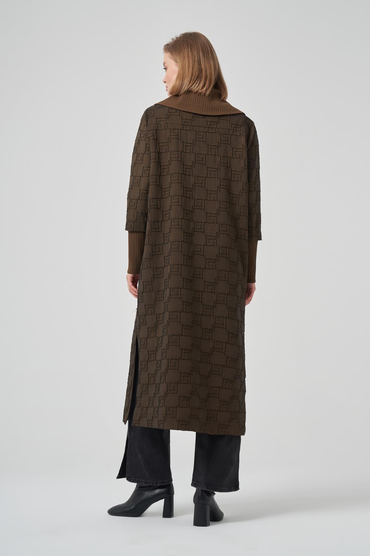 Kemer Detay Uzun Kap Ceket Pardesü 6004 Kahverengi
