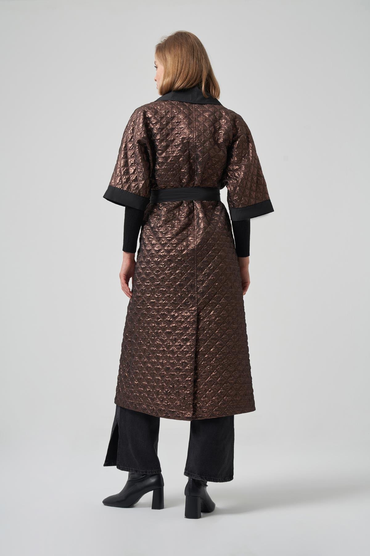 Kemer ve Çıkartılabilir Örme Kol Detay Kap Ceket 6014 Bakır