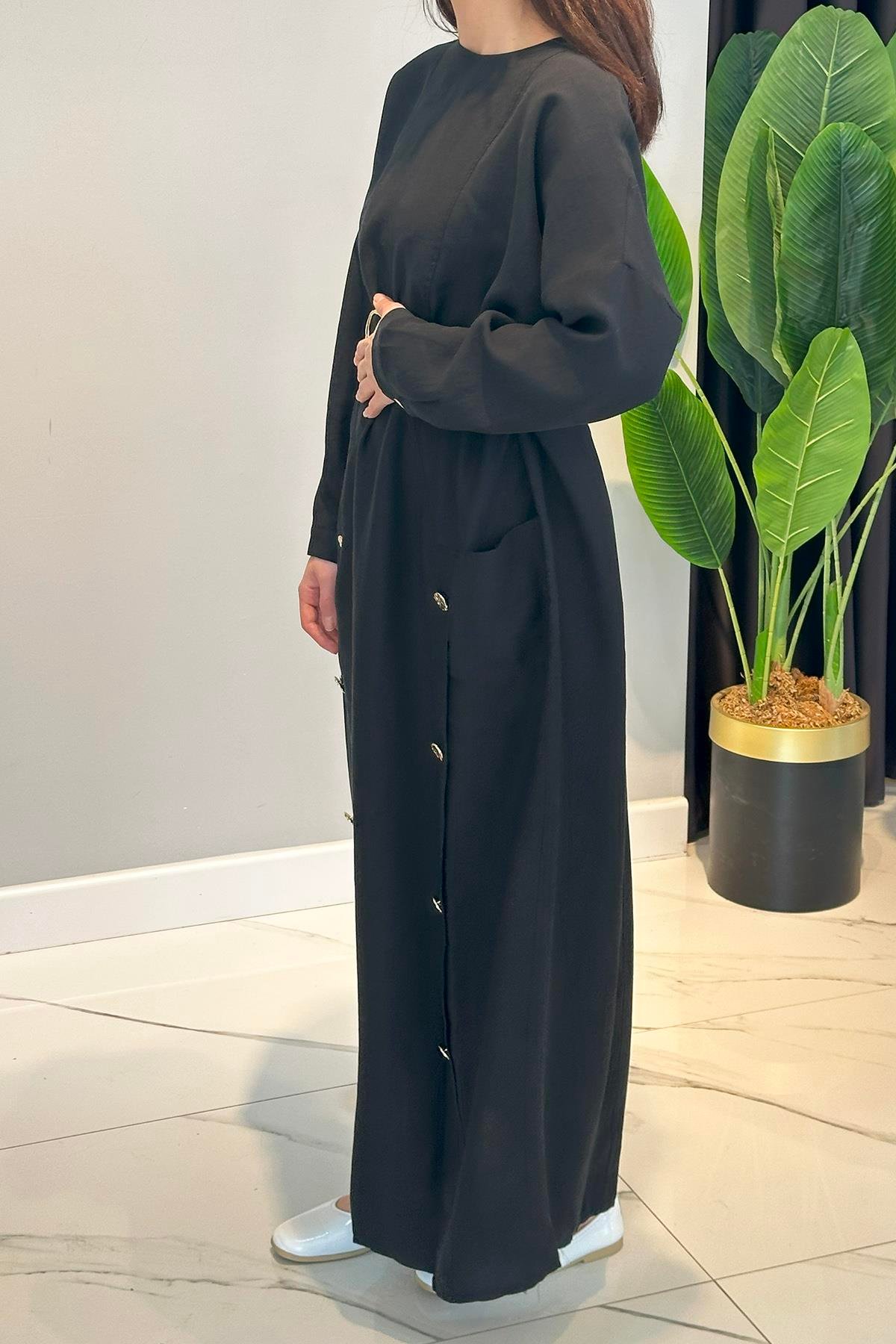 Kemeri Metal Gold Tokalı Alt Tarafı Metal Düğmeli Pasıon Elbise 5735 Siyah