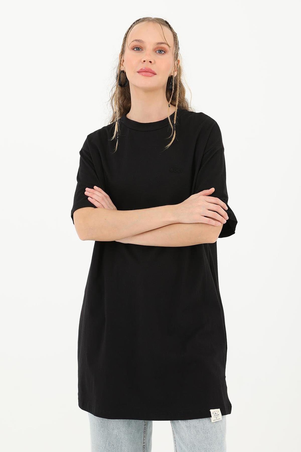Kısa Kol Basic T-Shirt Tunik İçlik 30727 Siyah