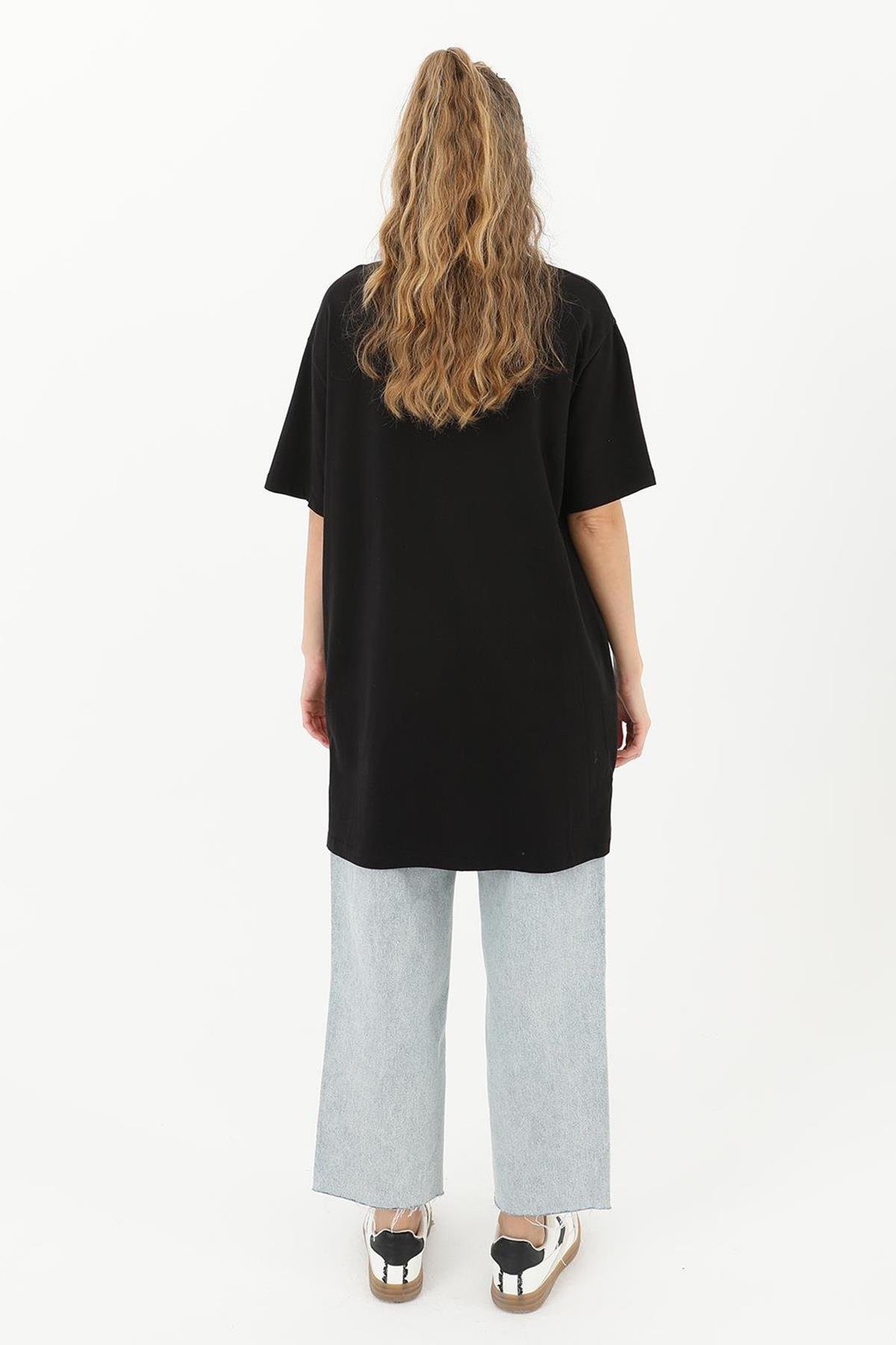 Kısa Kol Basic T-Shirt Tunik İçlik 30727 Siyah
