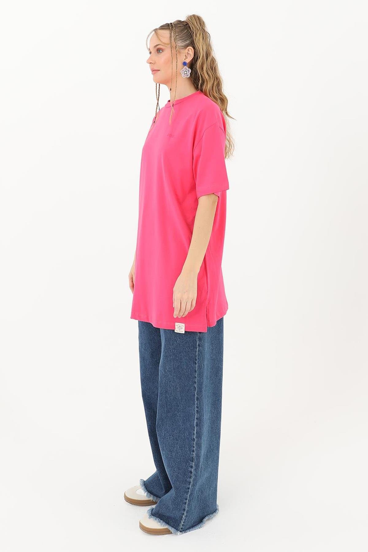 Kısa Kol Basic T-Shirt Tunik İçlik 30727 Fuşya