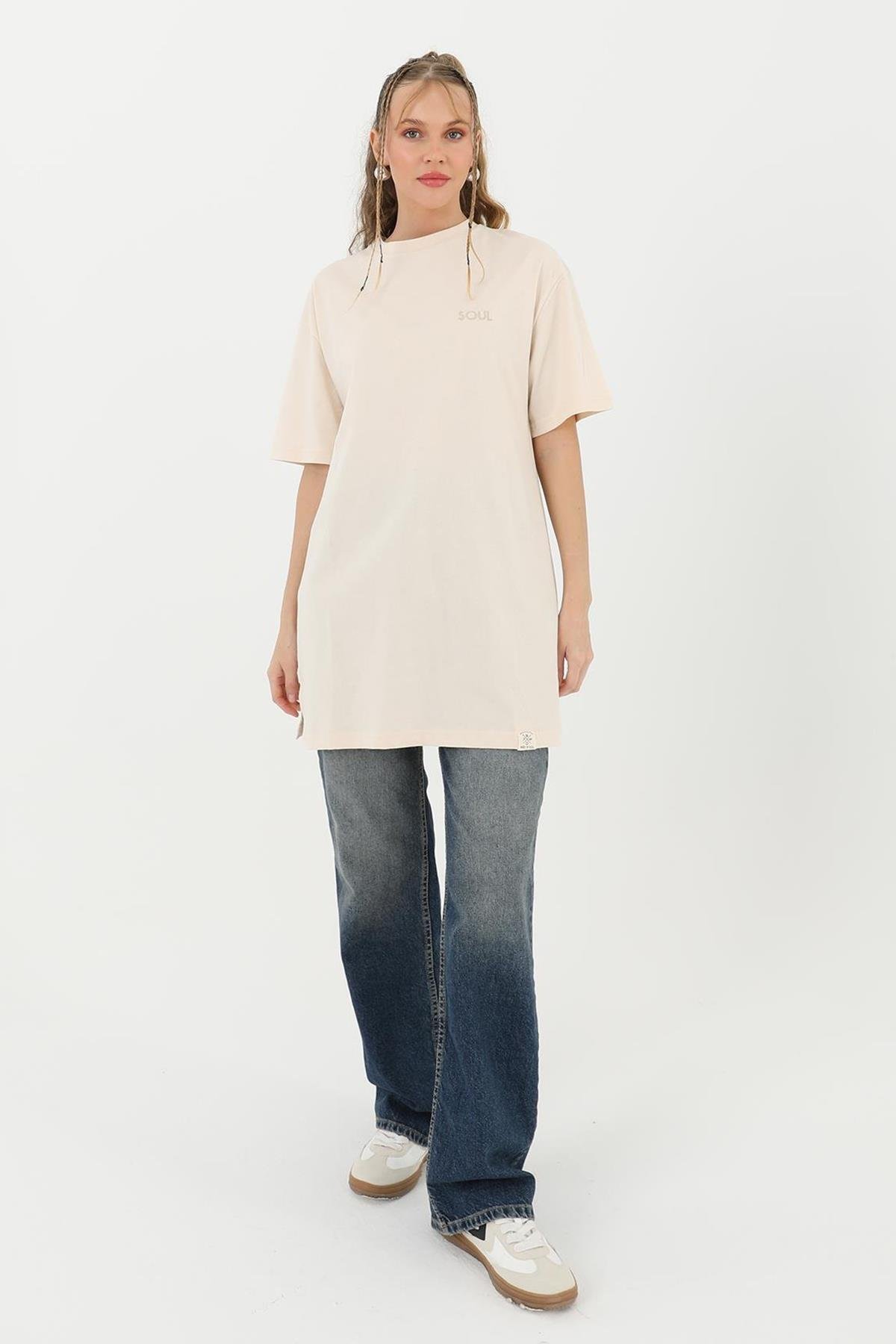 Kısa Kol Basic T-Shirt Tunik İçlik 30727 Bej