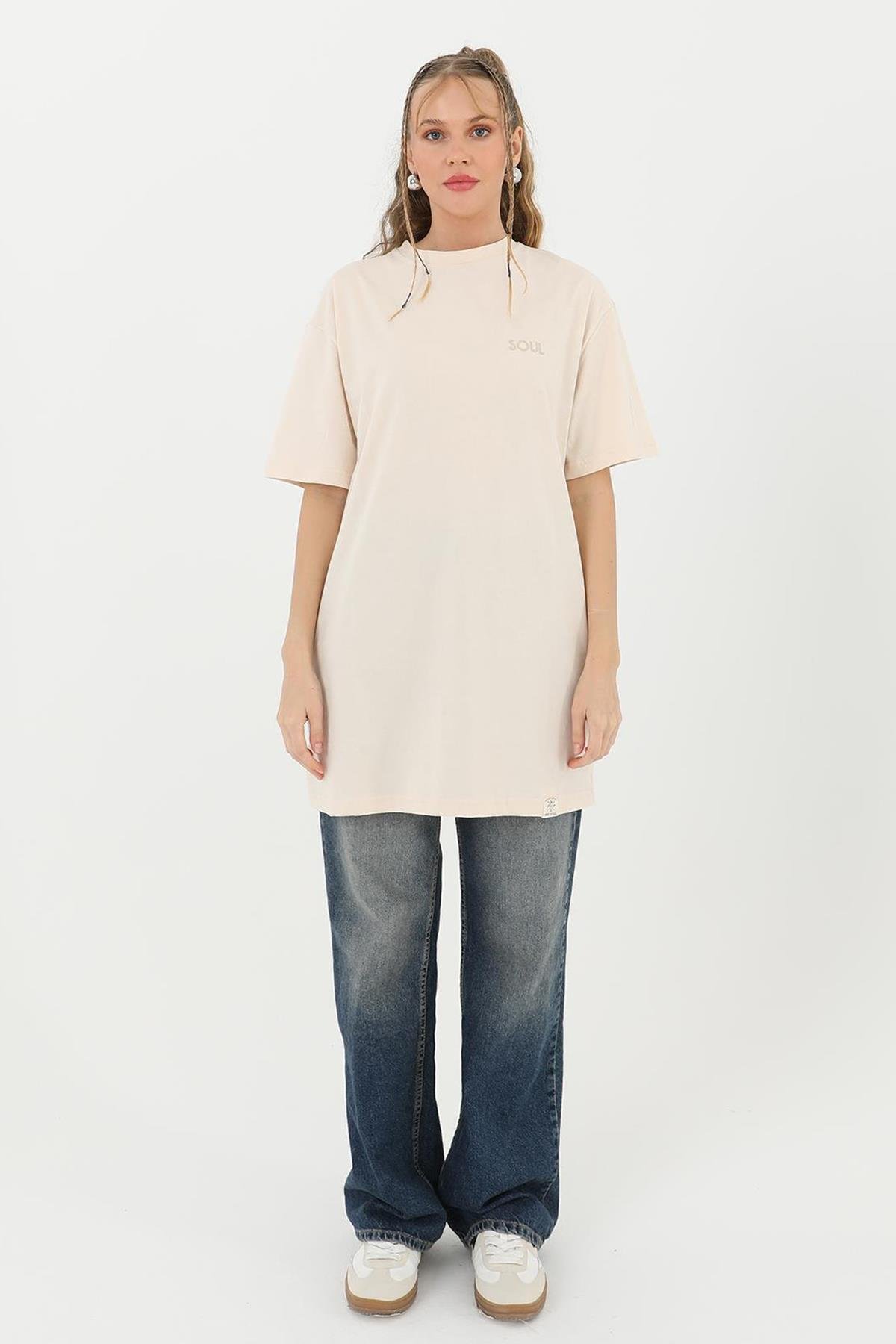 Kısa Kol Basic T-Shirt Tunik İçlik 30727 Bej
