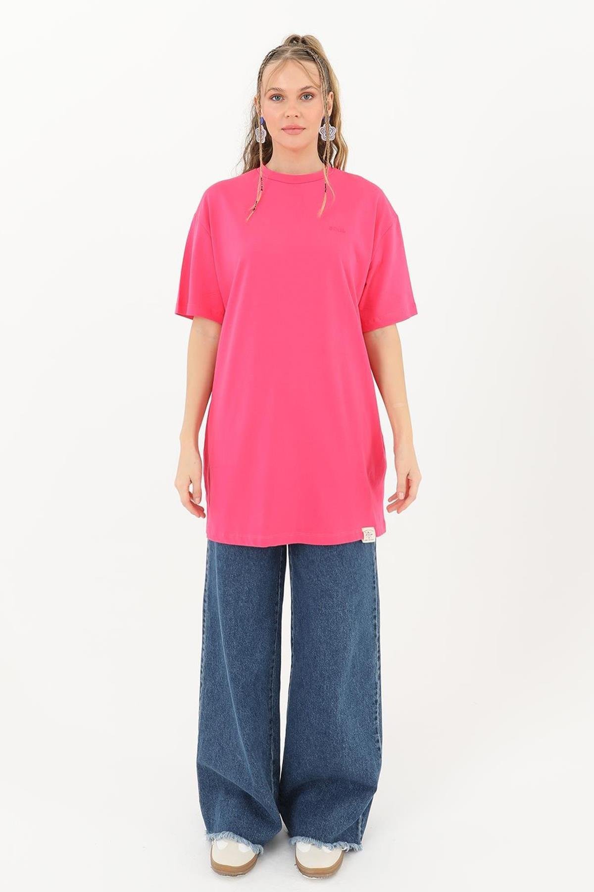 Kısa Kol Basic T-Shirt Tunik İçlik 30727 Fuşya
