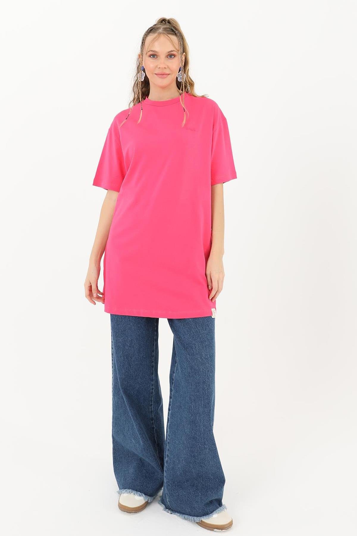 Kısa Kol Basic T-Shirt Tunik İçlik 30727 Fuşya