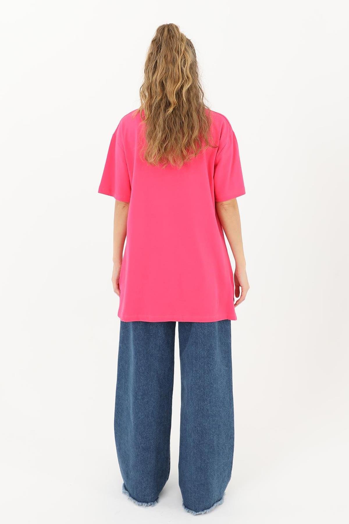 Kısa Kol Basic T-Shirt Tunik İçlik 30727 Fuşya