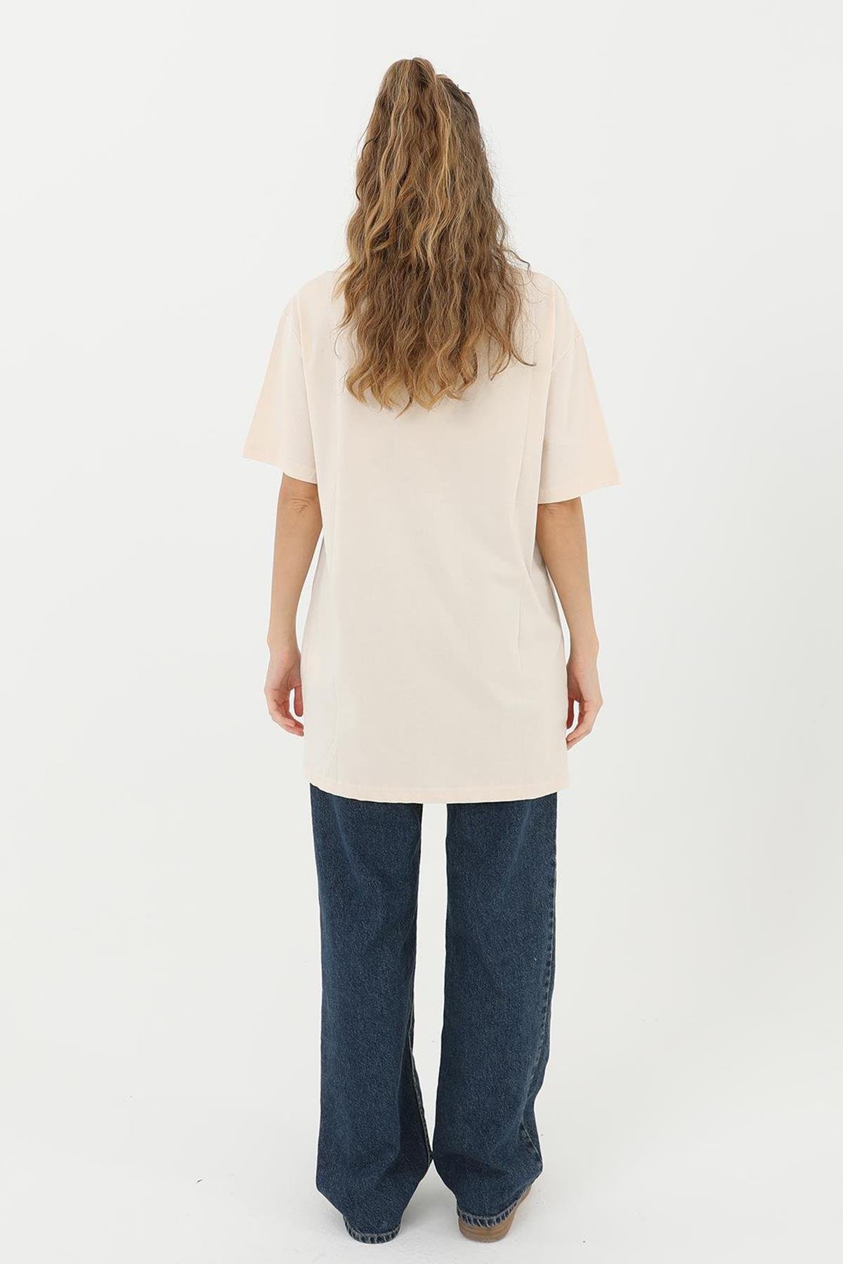 Kısa Kol Basic T-Shirt Tunik İçlik 30727 Bej