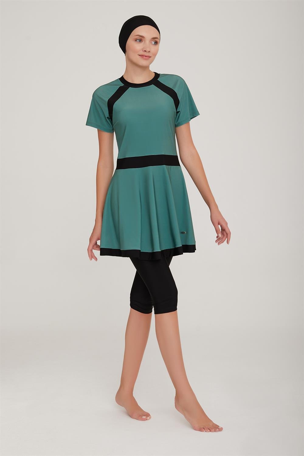 Kısa Kol Taytlı Yarı Kapalı Elbise Mayo Sereny 3904 Haki