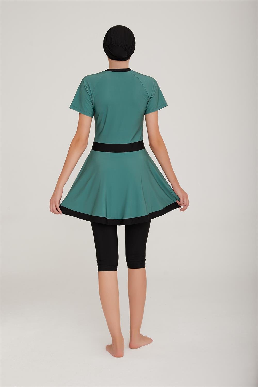 Kısa Kol Taytlı Yarı Kapalı Elbise Mayo Sereny 3904 Haki