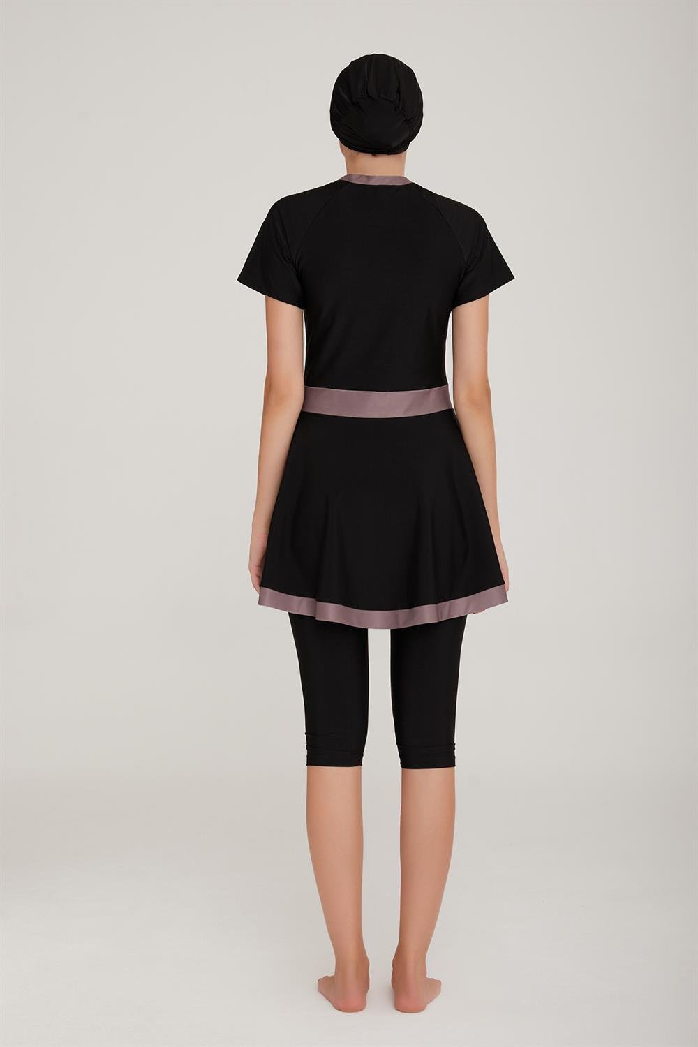 Kısa Kol Taytlı Yarı Kapalı Elbise Mayo Sereny 3904 Siyah