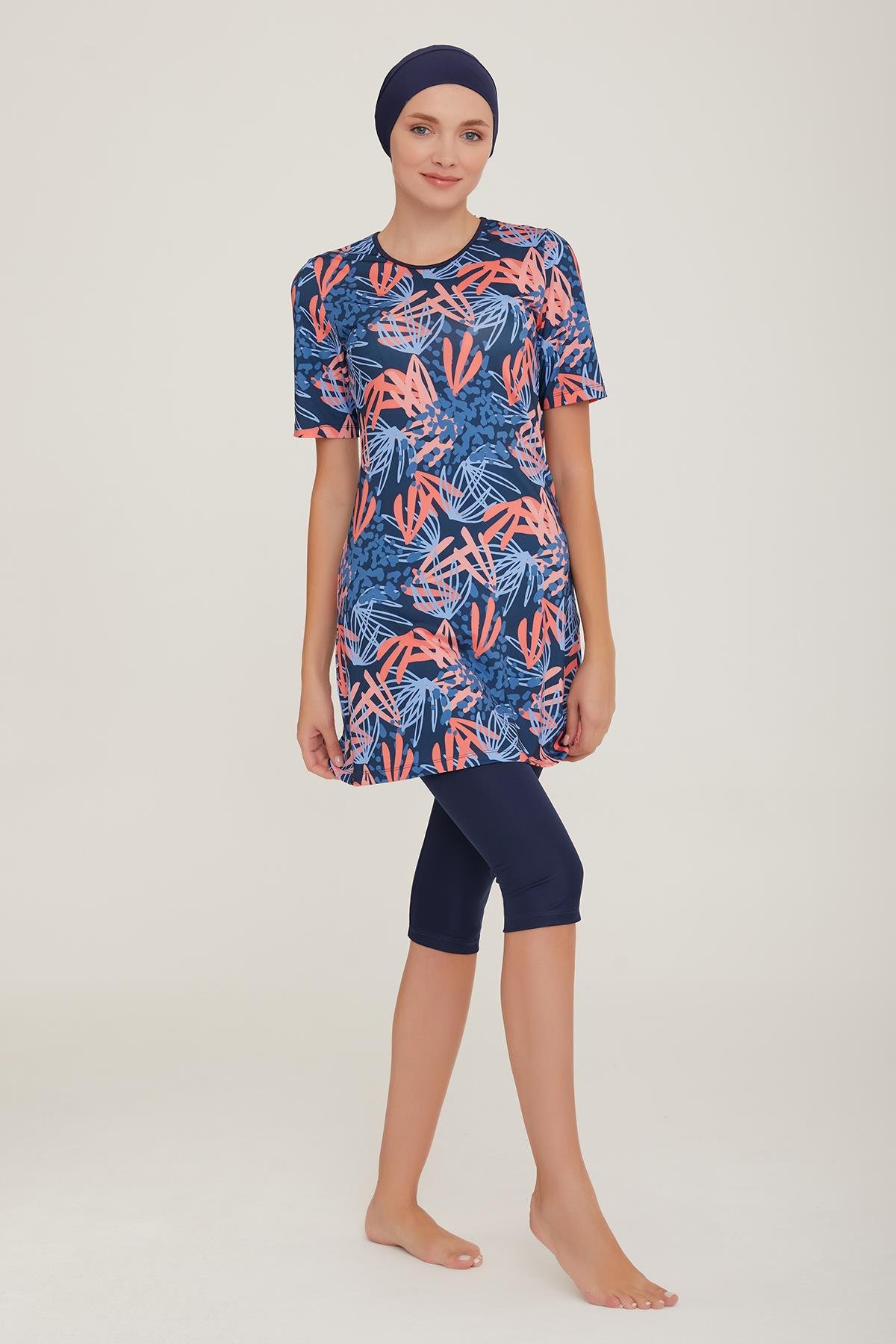 Kısa Kol Taytlı Yarı Kapalı Mayo Afşin 4 8083 Koyu Lacivert Remsa Mayo