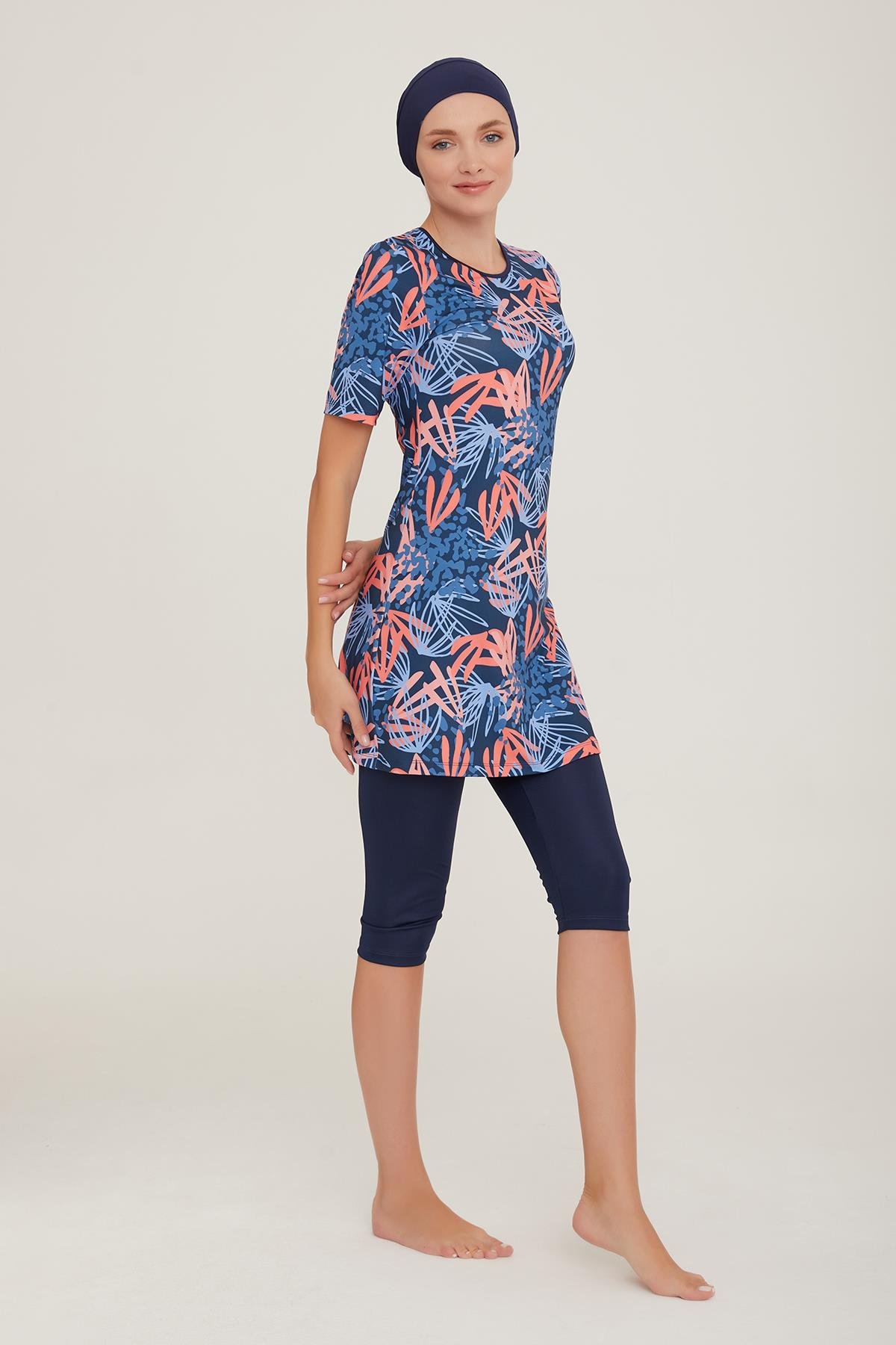 Kısa Kol Taytlı Yarı Kapalı Mayo Afşin 4 8083 Koyu Lacivert Remsa Mayo