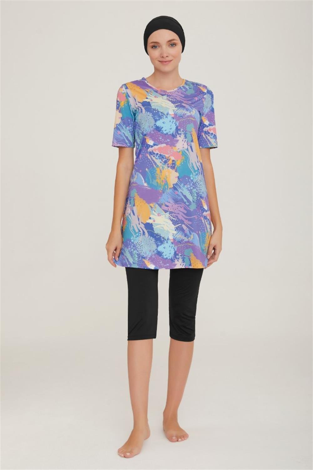 Kısa Kol Taytlı Yarı Kapalı Mayo Afşin 3 8082 Siyah Remsa Mayo