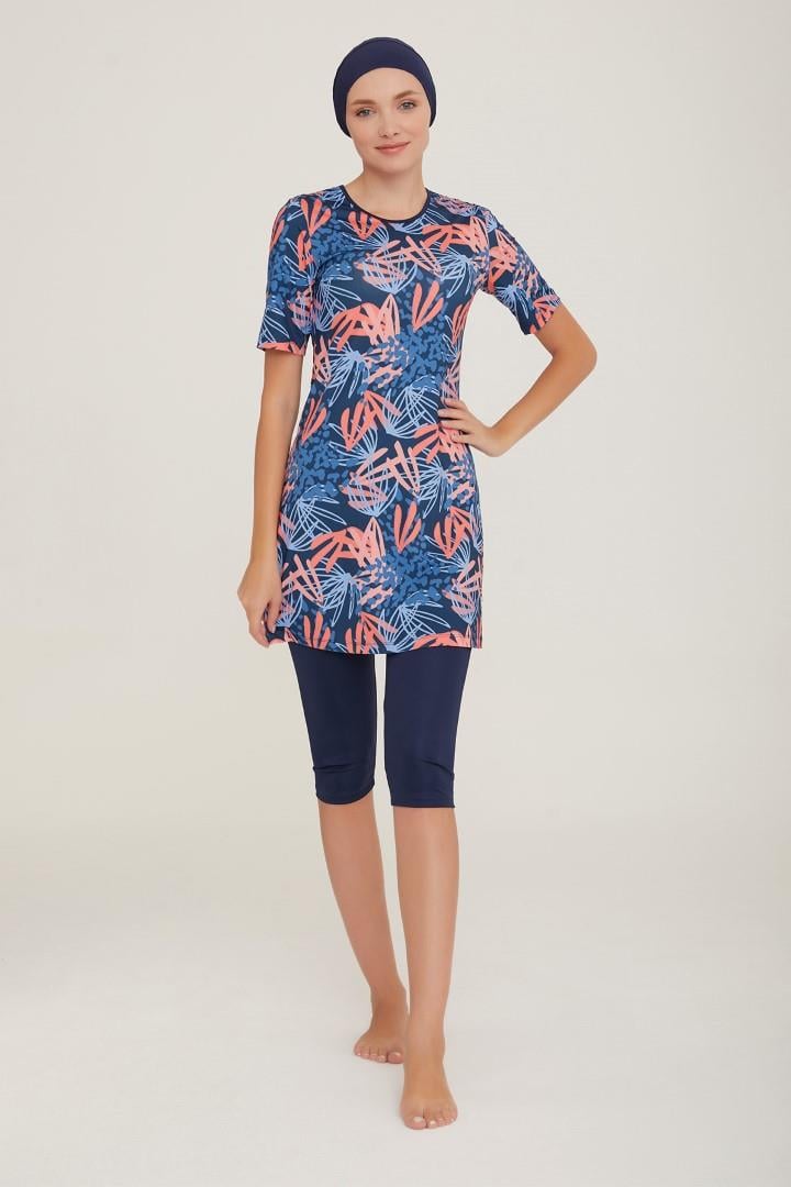 Kısa Kol Taytlı Yarı Kapalı Mayo Afşin 4 8083 Koyu Lacivert Remsa Mayo