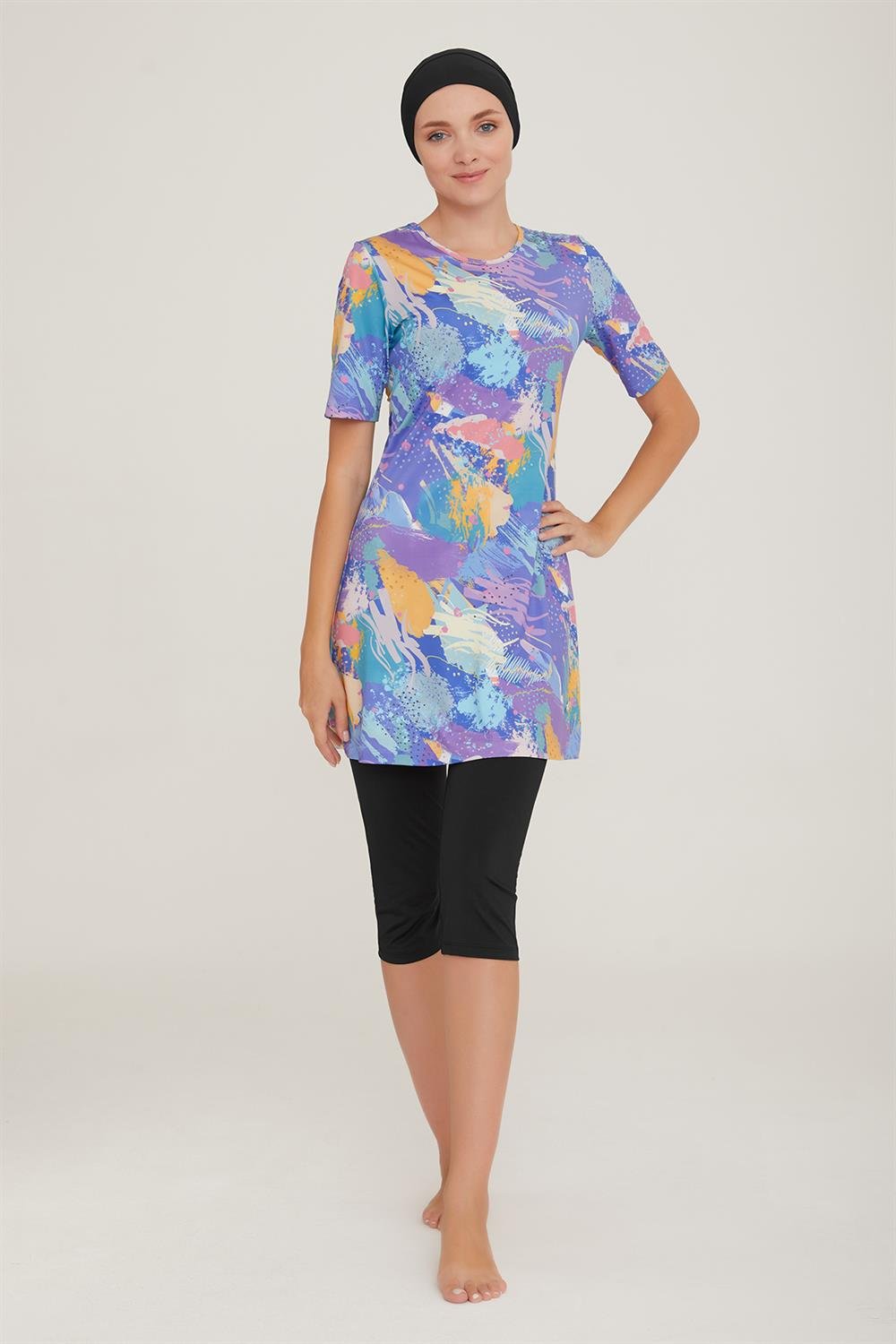 Kısa Kol Taytlı Yarı Kapalı Mayo Afşin 3 8082 Siyah Remsa Mayo