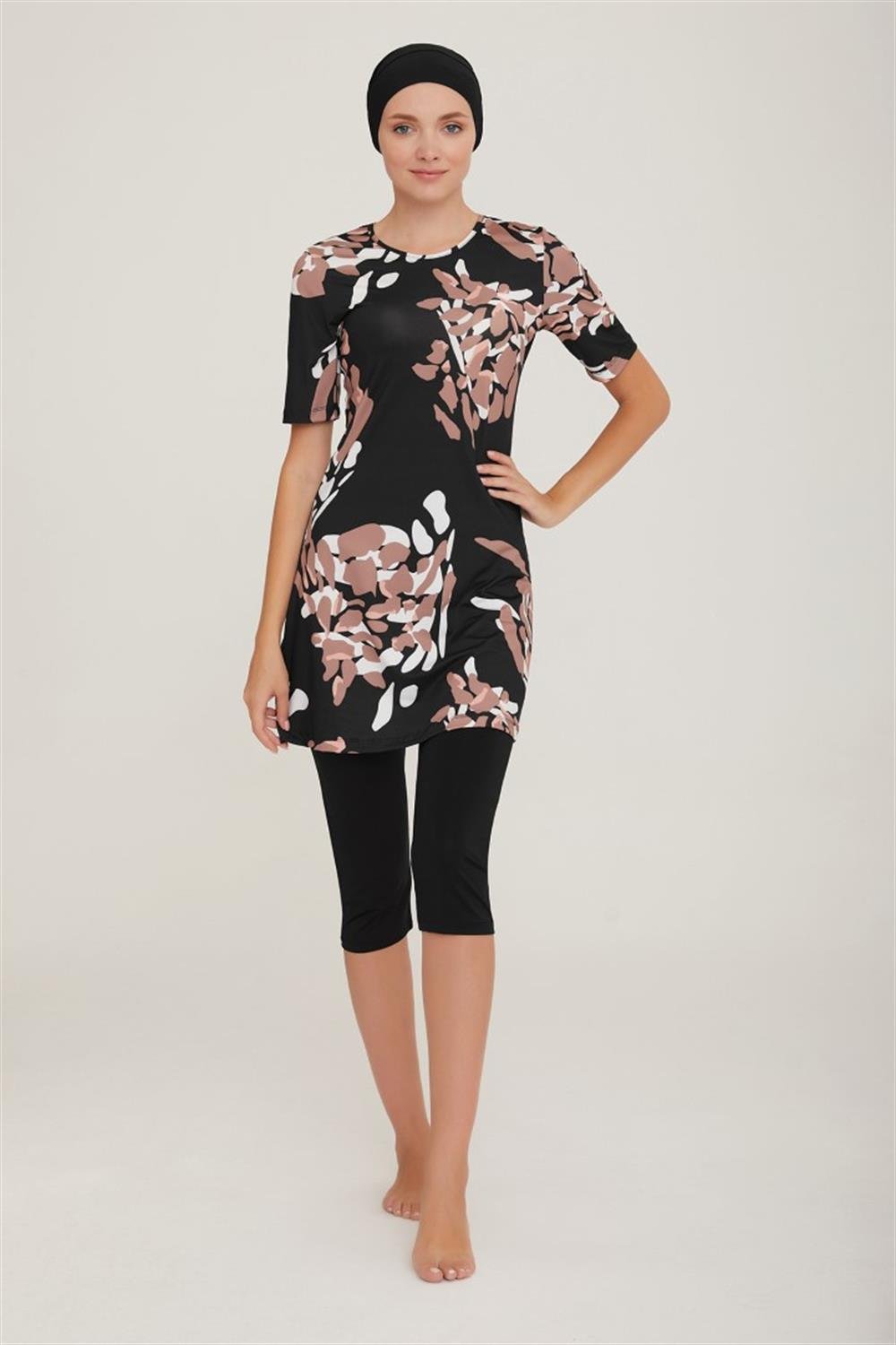 Kısa Kol Taytlı Yarı Kapalı Mayo Afşin 1 8080 Siyah Remsa Mayo