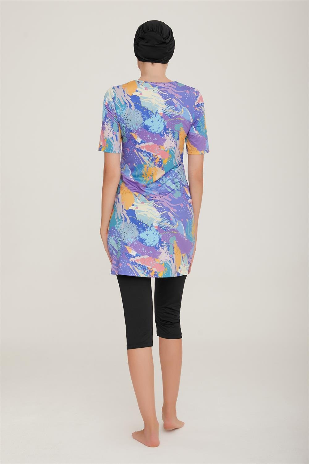 Kısa Kol Taytlı Yarı Kapalı Mayo Afşin 3 8082 Siyah Remsa Mayo