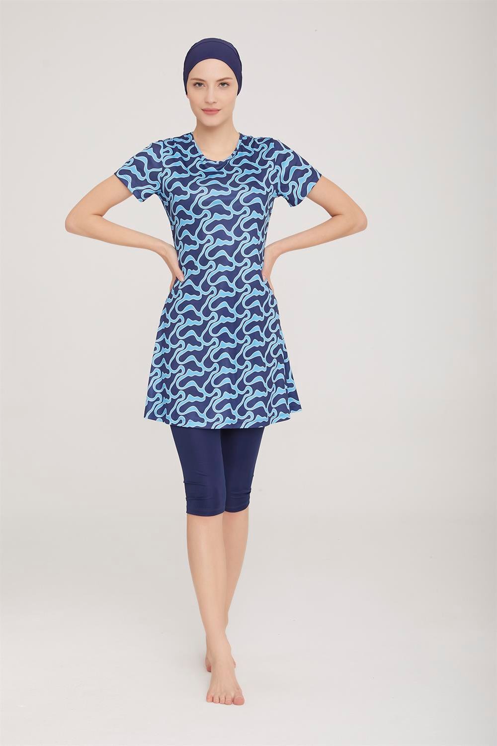 Kısa Kol Taytlı Yarı Kapalı Mayo Belle 3 9089 Koyu Lacivert Remsa Mayo