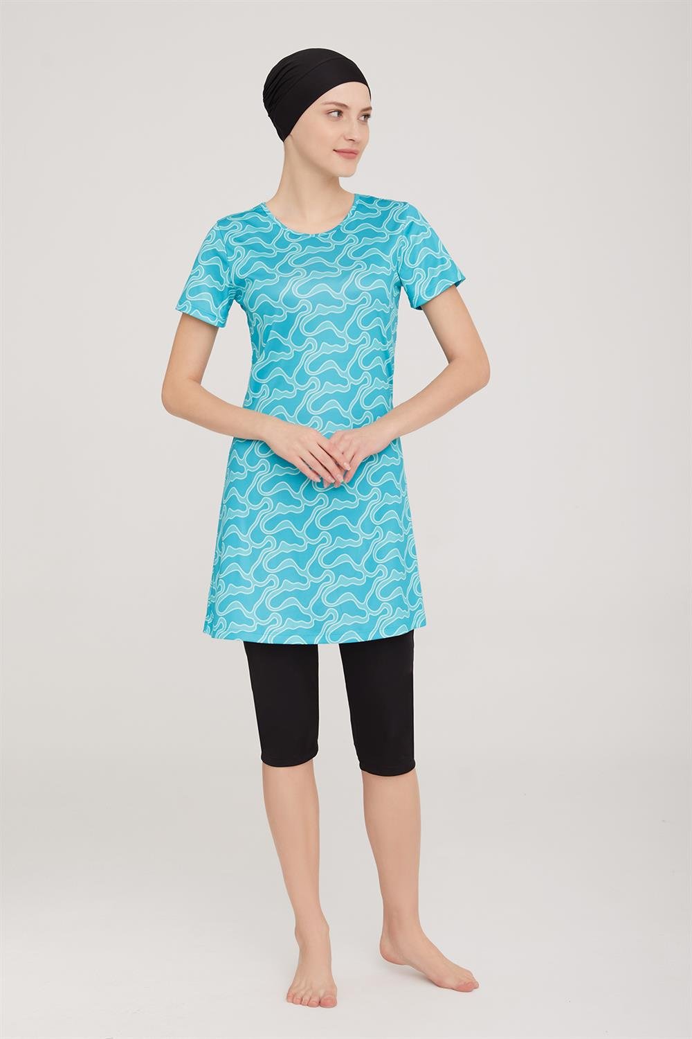 Kısa Kol Taytlı Yarı Kapalı Mayo Belle 2 9088 Siyah Remsa Mayo