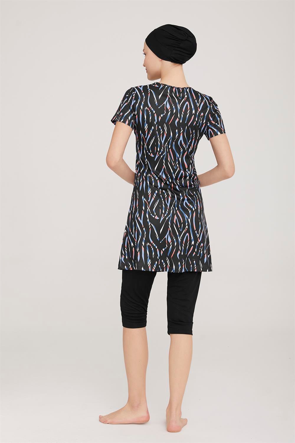 Kısa Kol Taytlı Yarı Kapalı Mayo Belle 1 9087 Siyah Remsa Mayo