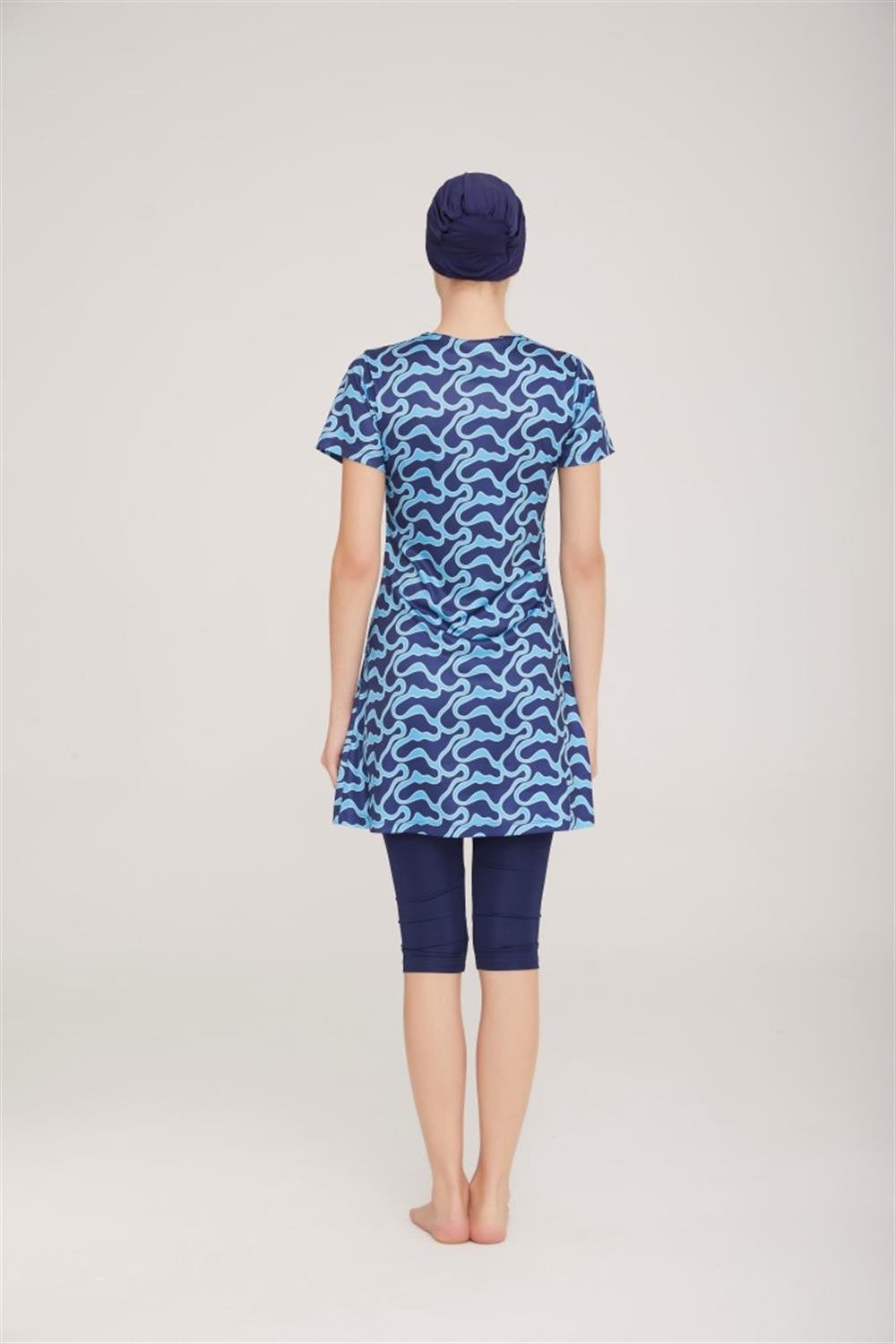 Kısa Kol Taytlı Yarı Kapalı Mayo Belle 3 9089 Koyu Lacivert Remsa Mayo