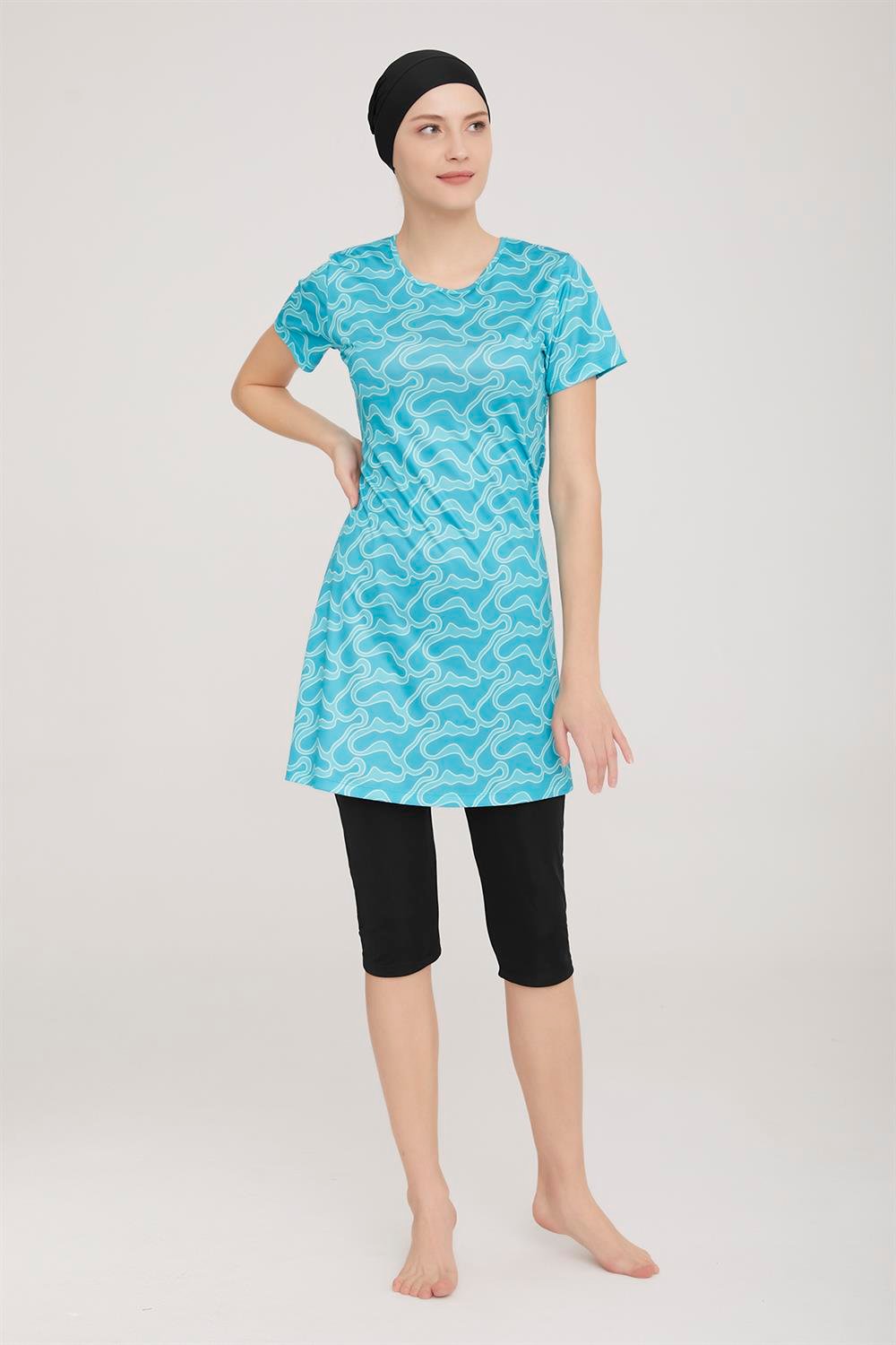 Kısa Kol Taytlı Yarı Kapalı Mayo Belle 2 9088 Siyah Remsa Mayo