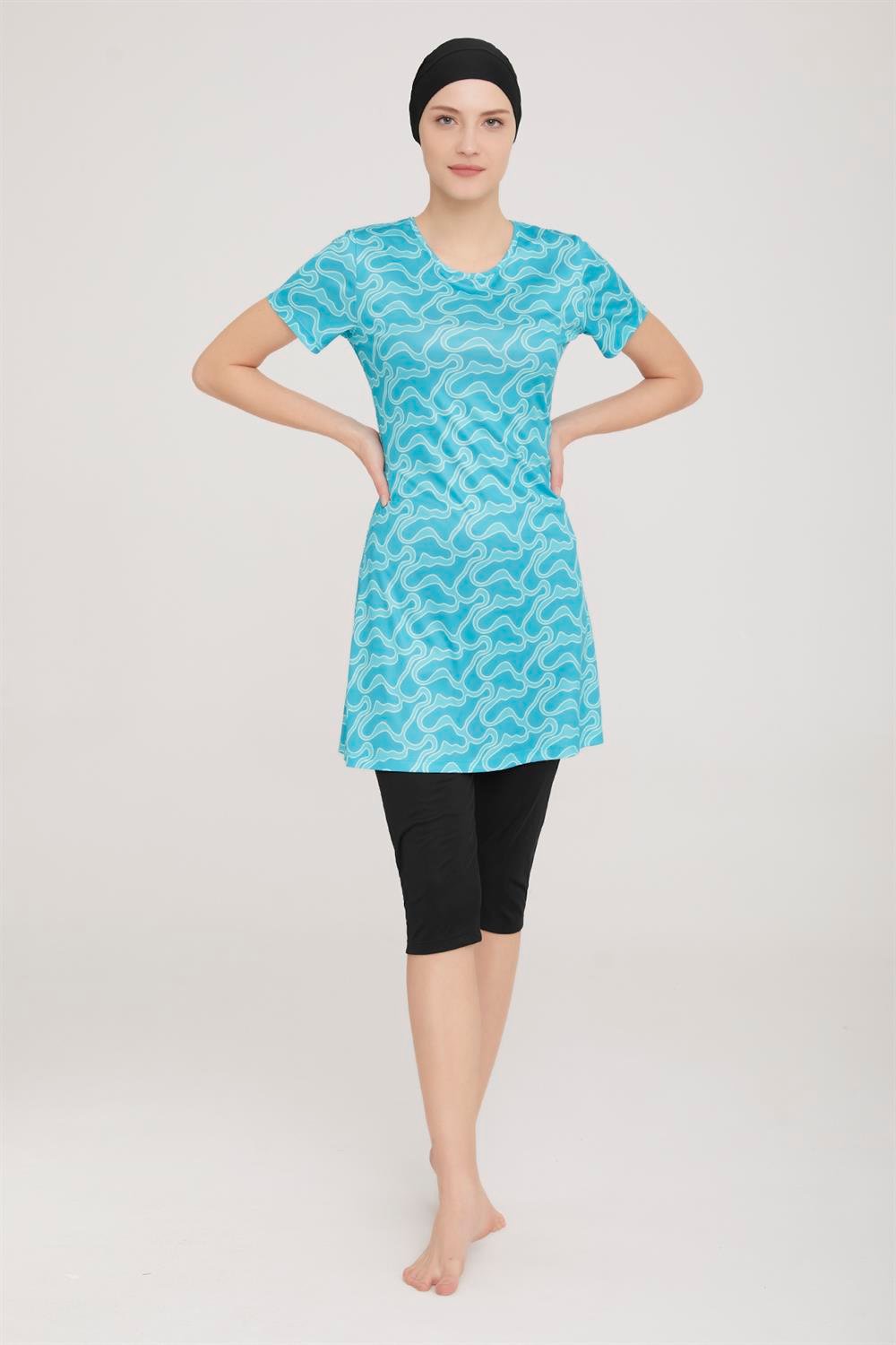 Kısa Kol Taytlı Yarı Kapalı Mayo Belle 2 9088 Siyah Remsa Mayo