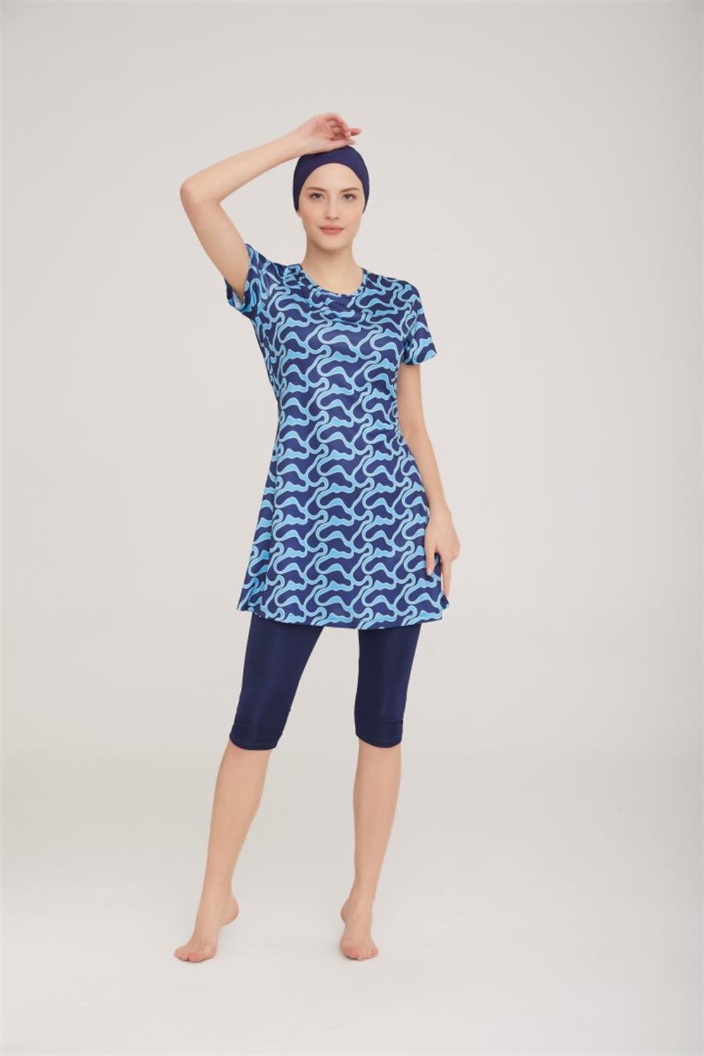 Kısa Kol Taytlı Yarı Kapalı Mayo Belle 3 9089 Koyu Lacivert Remsa Mayo