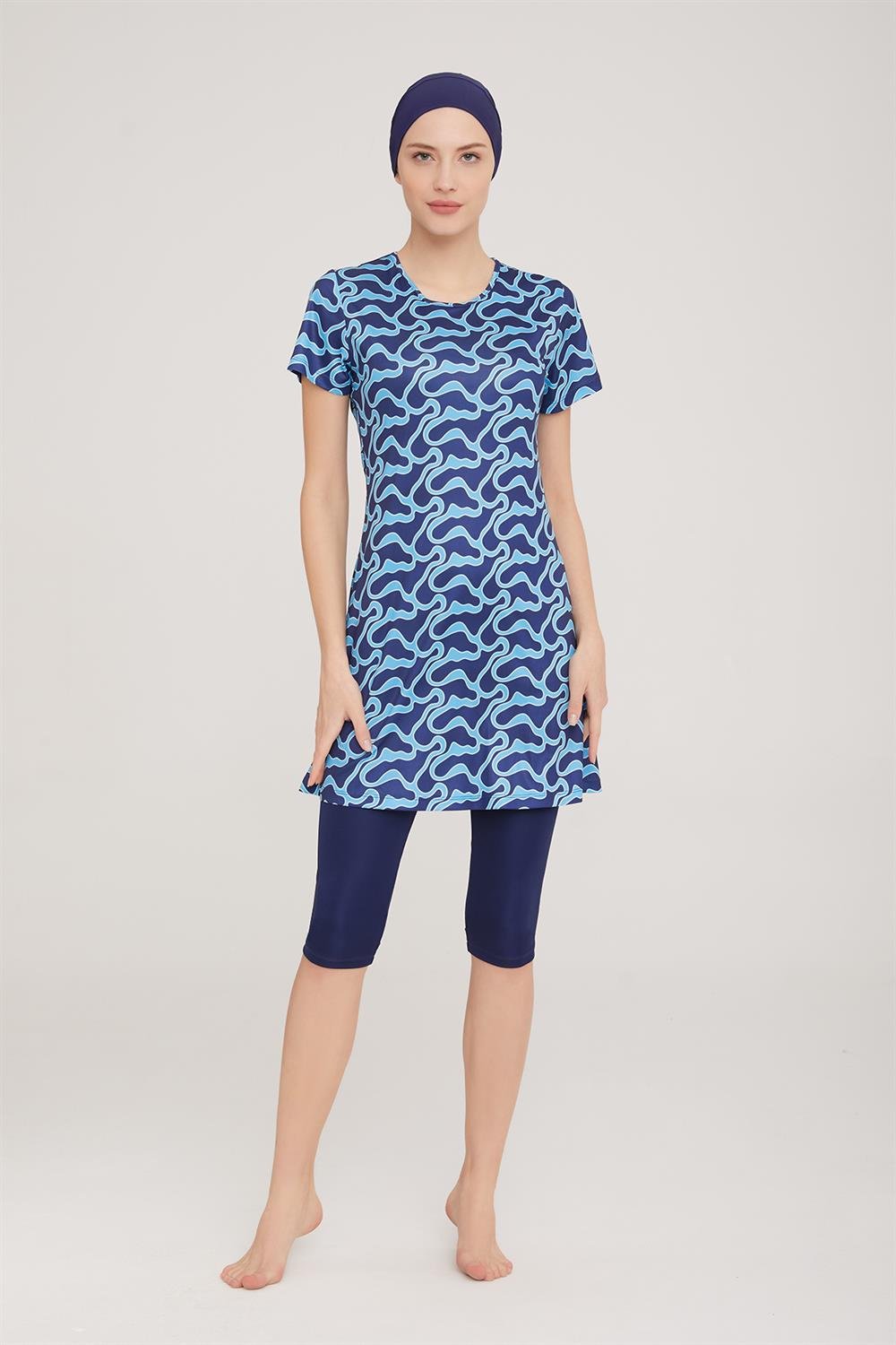 Kısa Kol Taytlı Yarı Kapalı Mayo Belle 3 9089 Koyu Lacivert Remsa Mayo