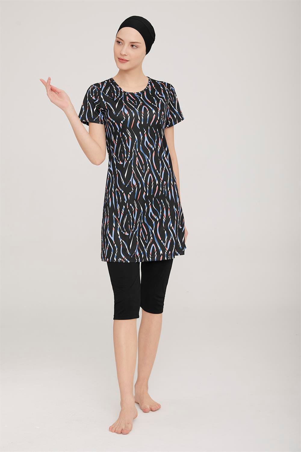 Kısa Kol Taytlı Yarı Kapalı Mayo Belle 1 9087 Siyah Remsa Mayo