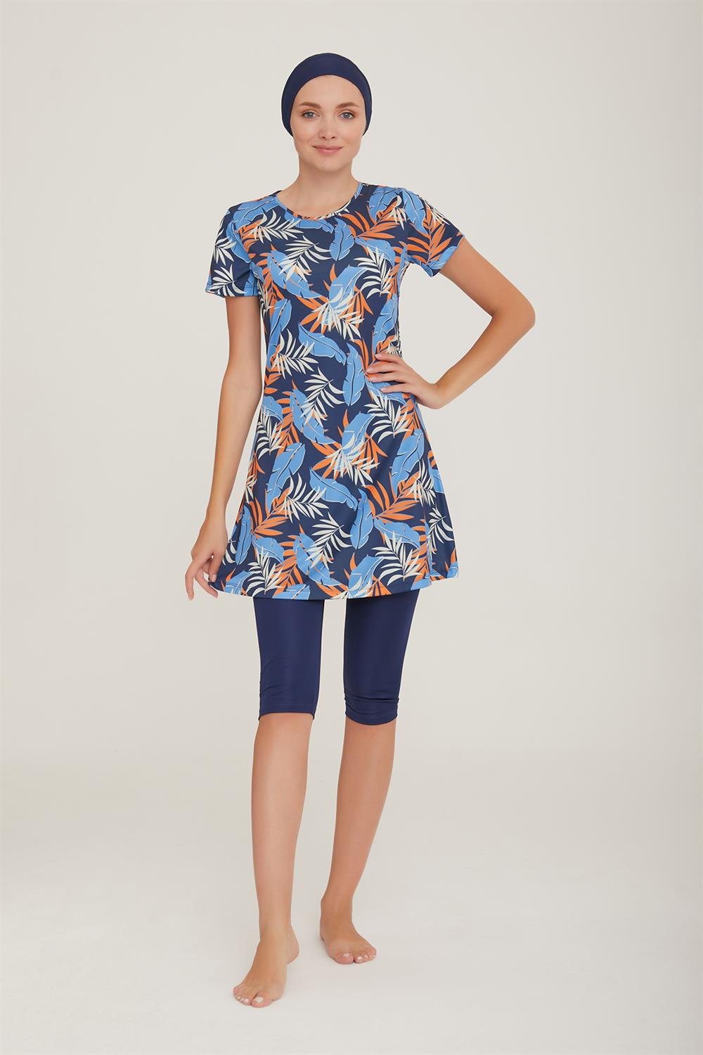 Kısa Kol Taytlı Yarı Kapalı Mayo Deren 4 9083 Koyu Lacivert Remsa Mayo