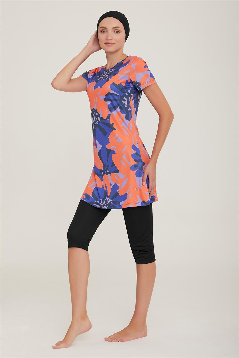 Kısa Kol Taytlı Yarı Kapalı Mayo Deren 3 9082 Siyah Remsa Mayo