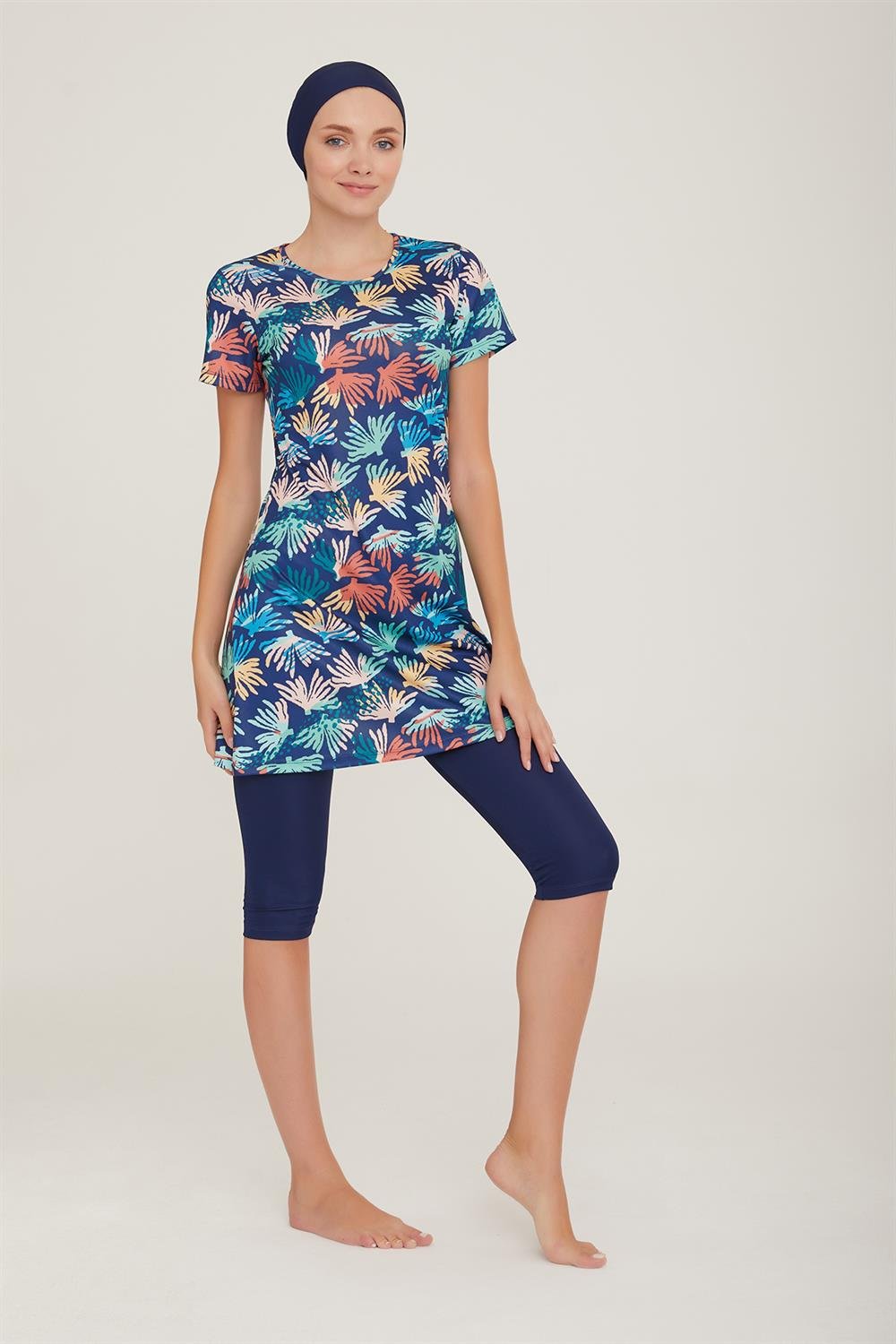 Kısa Kol Taytlı Yarı Kapalı Mayo Deren 7 9086 Koyu Lacivert Remsa Mayo