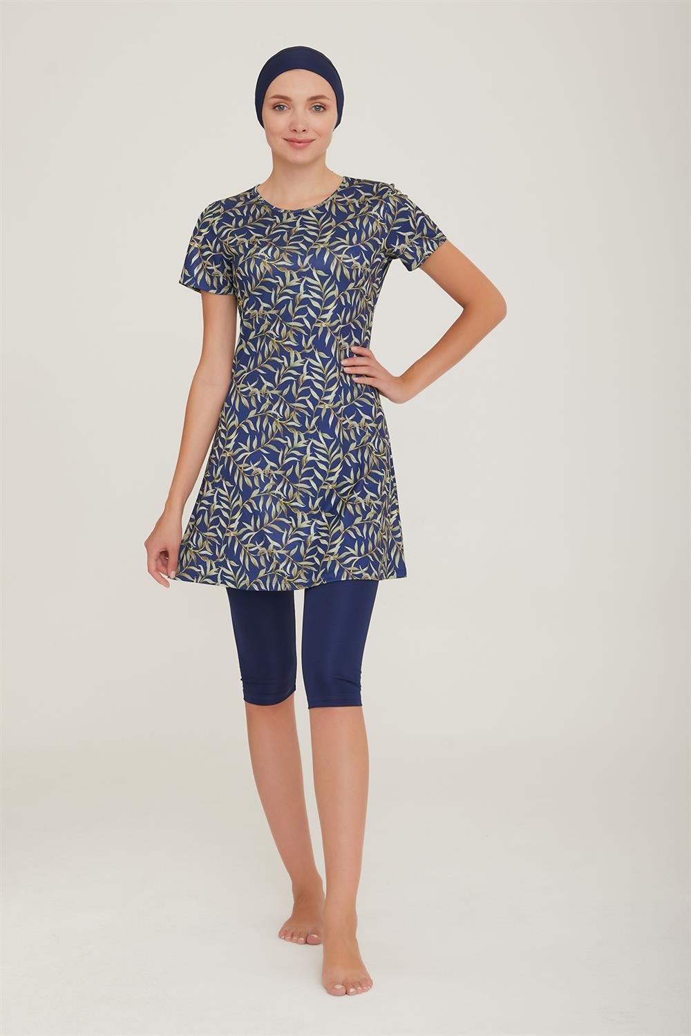 Kısa Kol Taytlı Yarı Kapalı Mayo Deren 6 9085 Koyu Lacivert Remsa Mayo