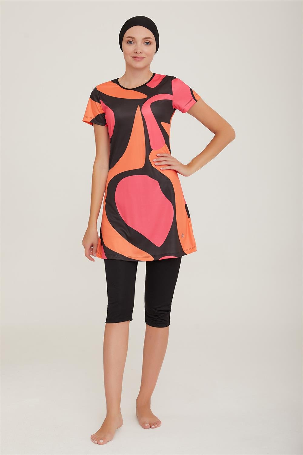 Kısa Kol Taytlı Yarı Kapalı Mayo Deren 1 9080 Siyah Remsa Mayo