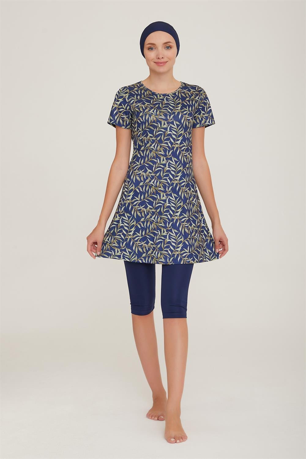 Kısa Kol Taytlı Yarı Kapalı Mayo Deren 6 9085 Koyu Lacivert Remsa Mayo