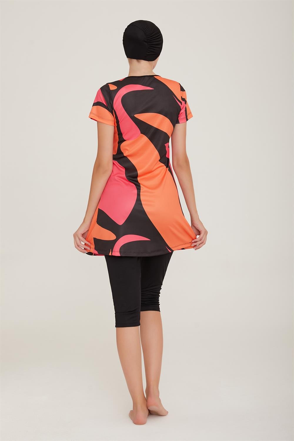 Kısa Kol Taytlı Yarı Kapalı Mayo Deren 1 9080 Siyah Remsa Mayo