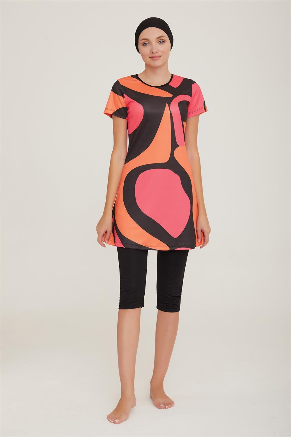 Kısa Kol Taytlı Yarı Kapalı Mayo Deren 1 9080 Siyah Remsa Mayo