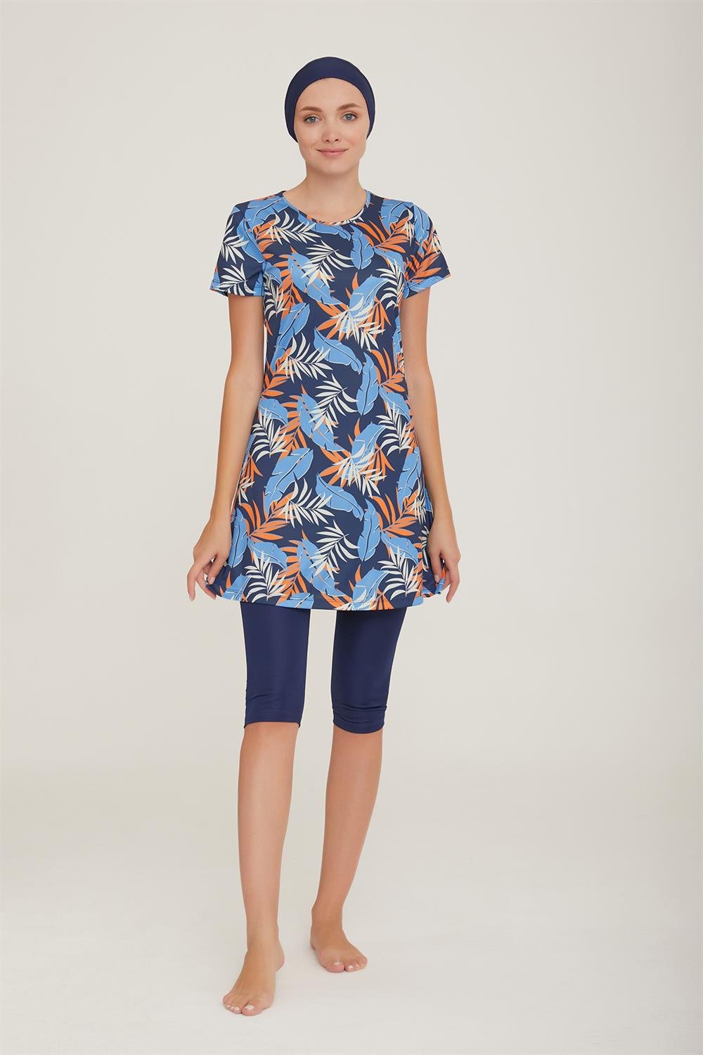 Kısa Kol Taytlı Yarı Kapalı Mayo Deren 4 9083 Koyu Lacivert Remsa Mayo