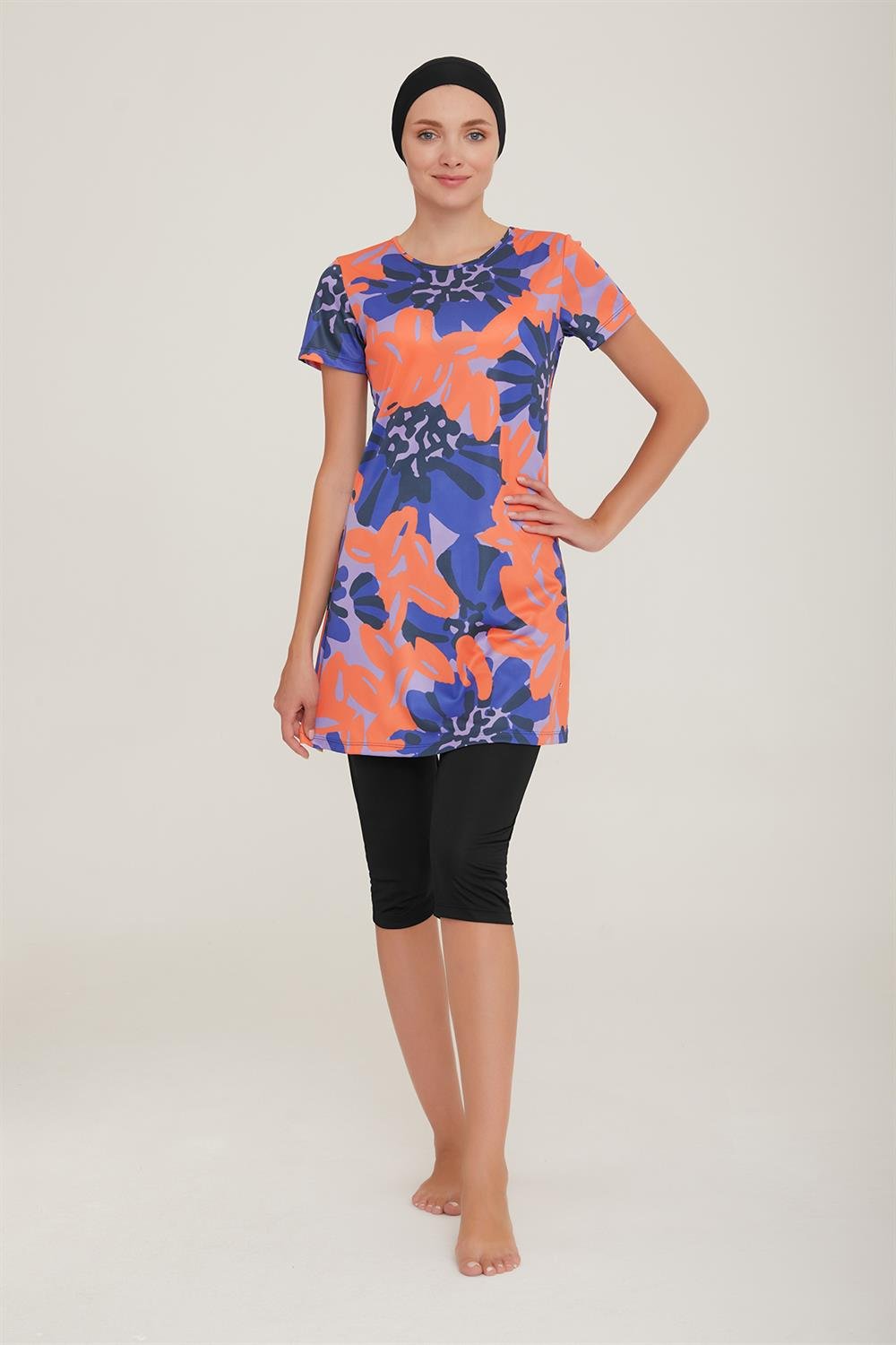 Kısa Kol Taytlı Yarı Kapalı Mayo Deren 3 9082 Siyah Remsa Mayo