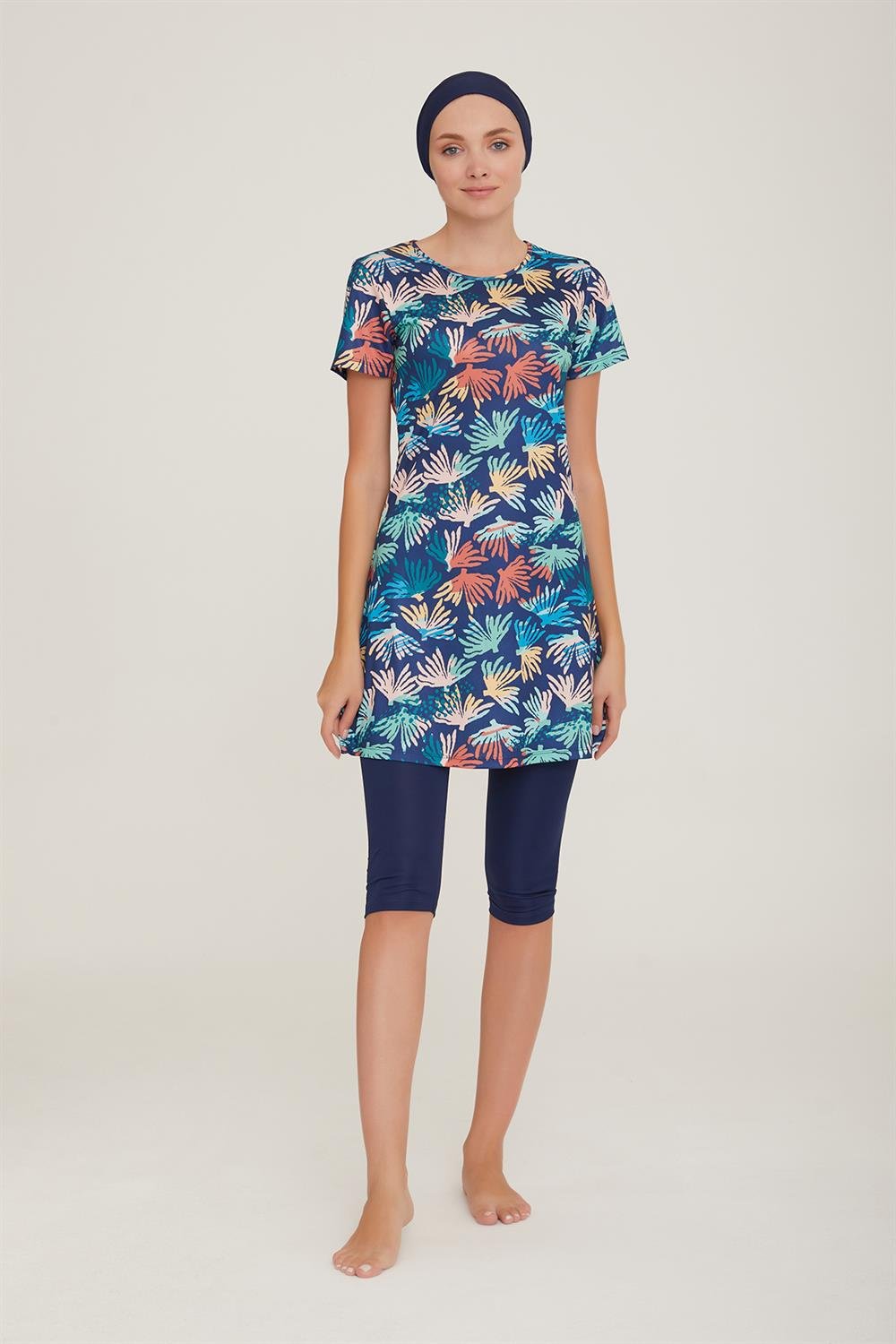 Kısa Kol Taytlı Yarı Kapalı Mayo Deren 7 9086 Koyu Lacivert Remsa Mayo