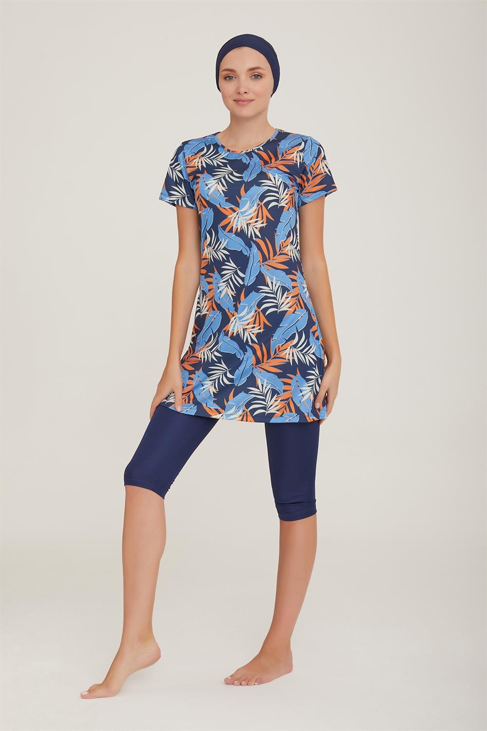 Kısa Kol Taytlı Yarı Kapalı Mayo Deren 4 9083 Koyu Lacivert Remsa Mayo