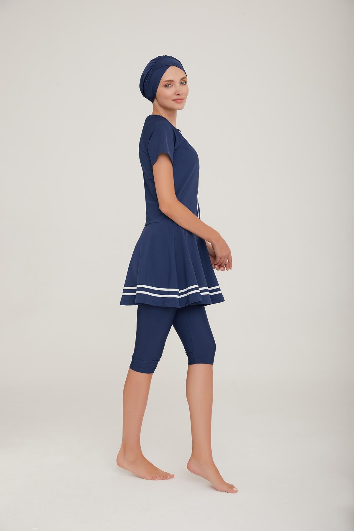 Kısa Kol Taytlı Yarı Kapalı Mayo Isabela 3900 Koyu Lacivert Remsa Mayo