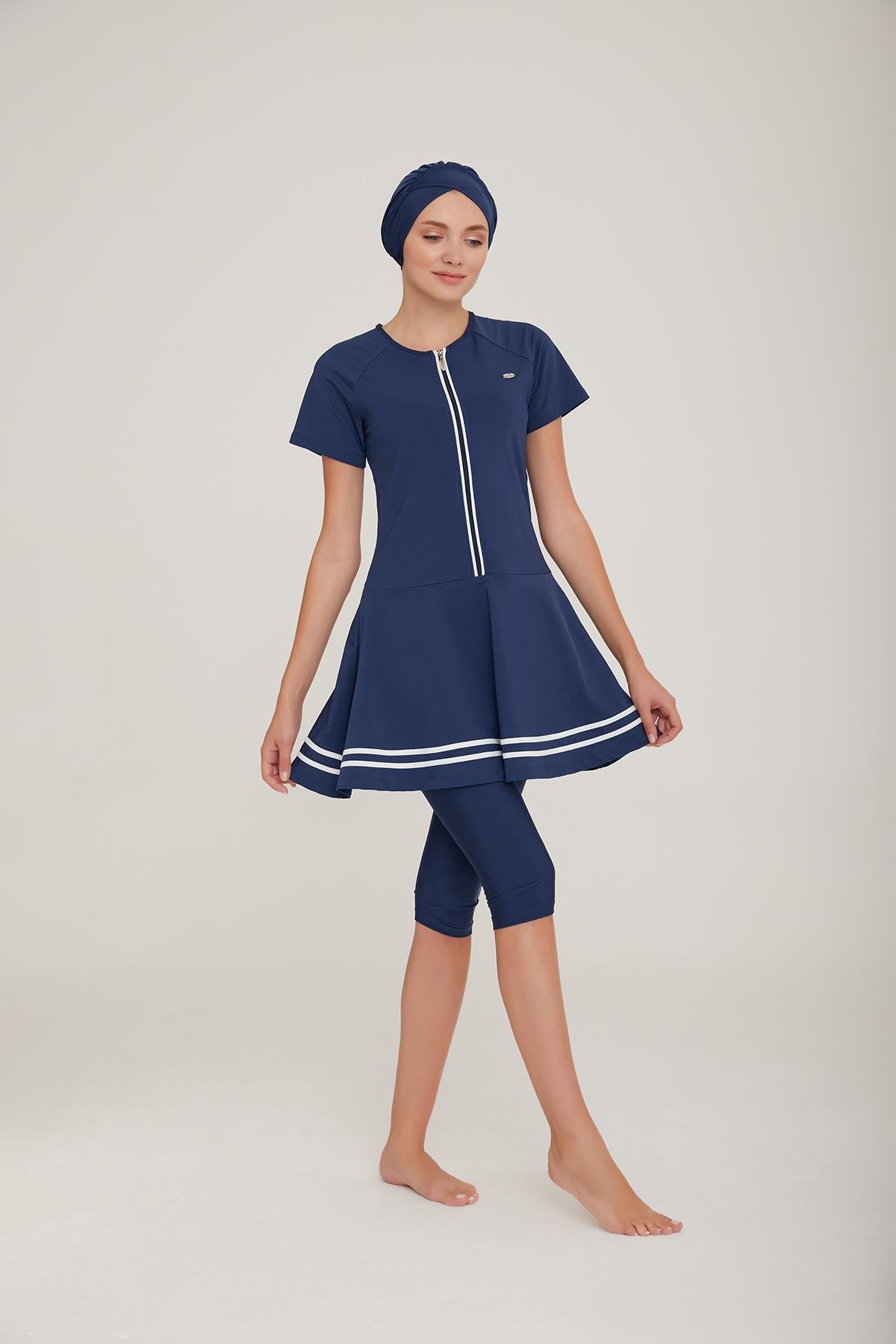 Kısa Kol Taytlı Yarı Kapalı Mayo Isabela 3900 Koyu Lacivert Remsa Mayo