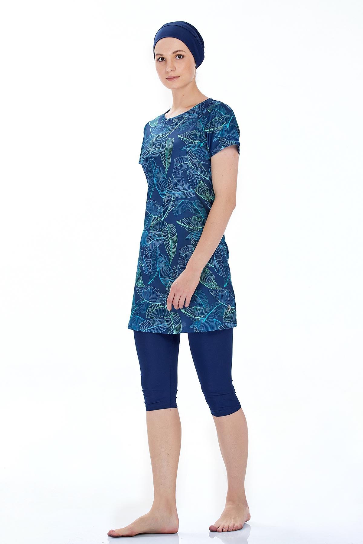 Kısa Kol Taytlı Yarı Kapalı Mayo Mınsı 9304 Koyu Lacivert