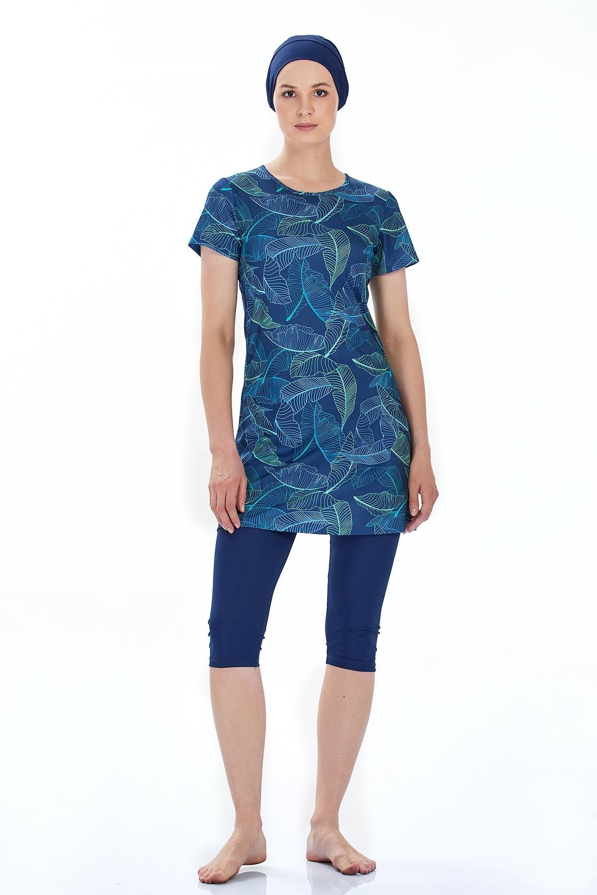 Kısa Kol Taytlı Yarı Kapalı Mayo Mınsı 9304 Koyu Lacivert