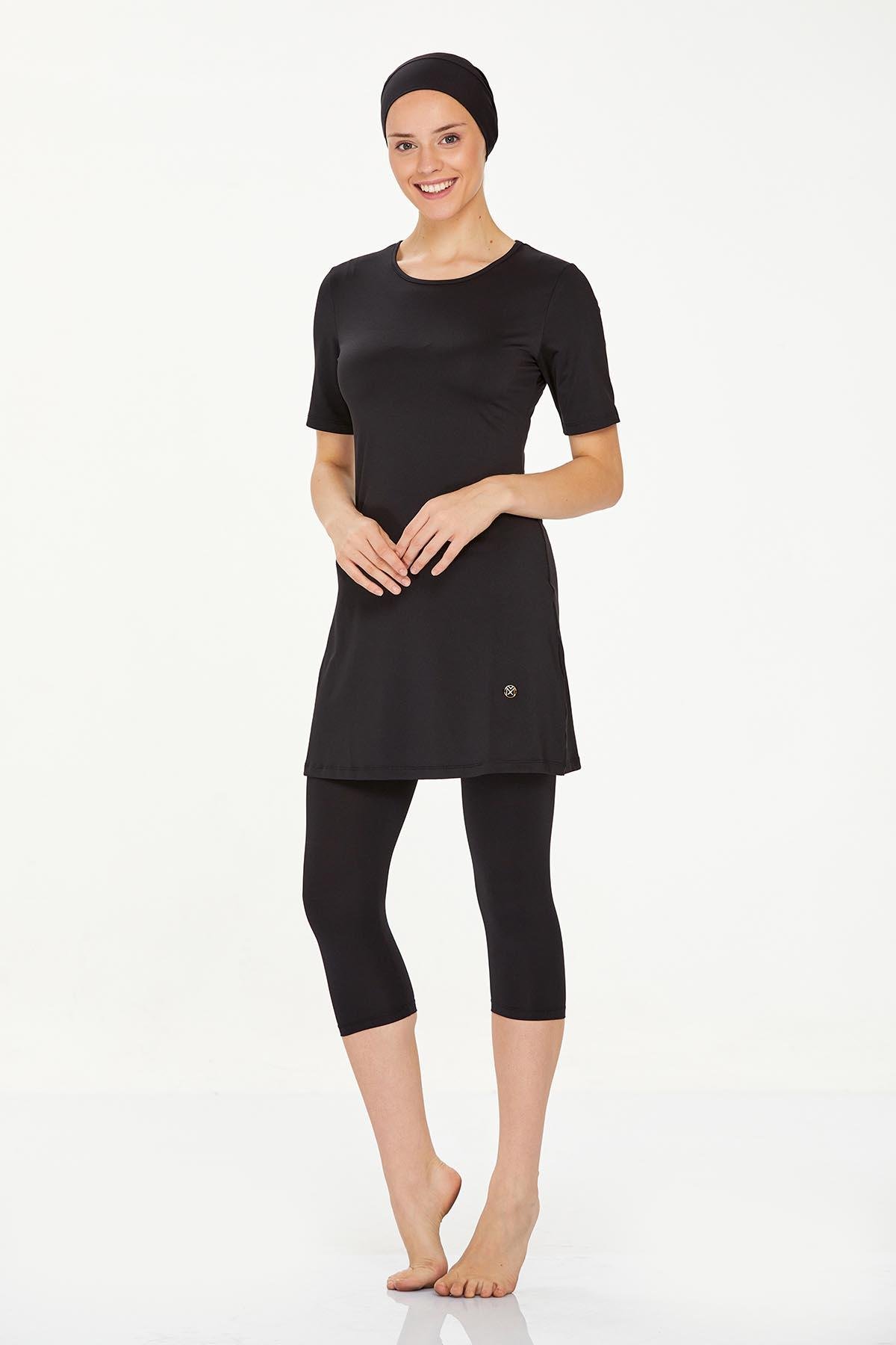 Kısa Kol Taytlı Yarı Kapalı Mayo Walt 0572 Siyah